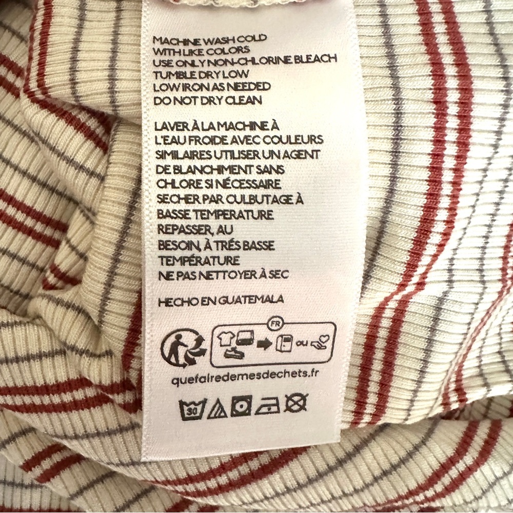 BDG Taylor Polo Top Ivory Red Gray Stripe Long Sleeve Cropped Ribbed XL - Picture 9 of 10
